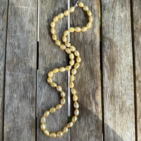 Golden Baroque Pearl Necklace 23" - Picture 5 of 16